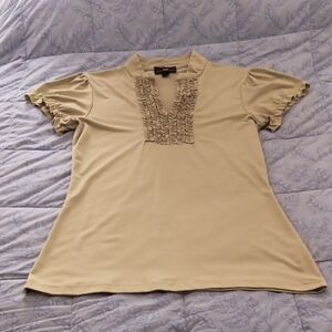 IZ Byer California Olive Ruffle-Front Short Sleeve Top Size L